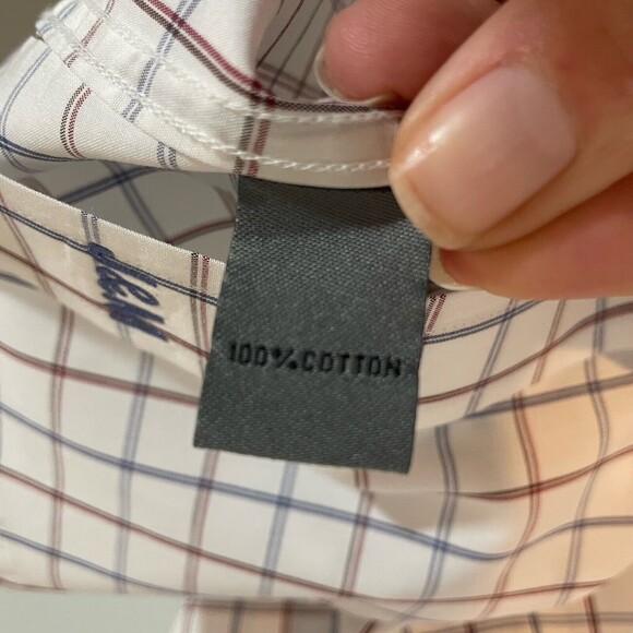 Johnston Murphy Shirt Medium Tailored Fit White Red Blue Long Sleeve Button Up - Picture 7 of 9